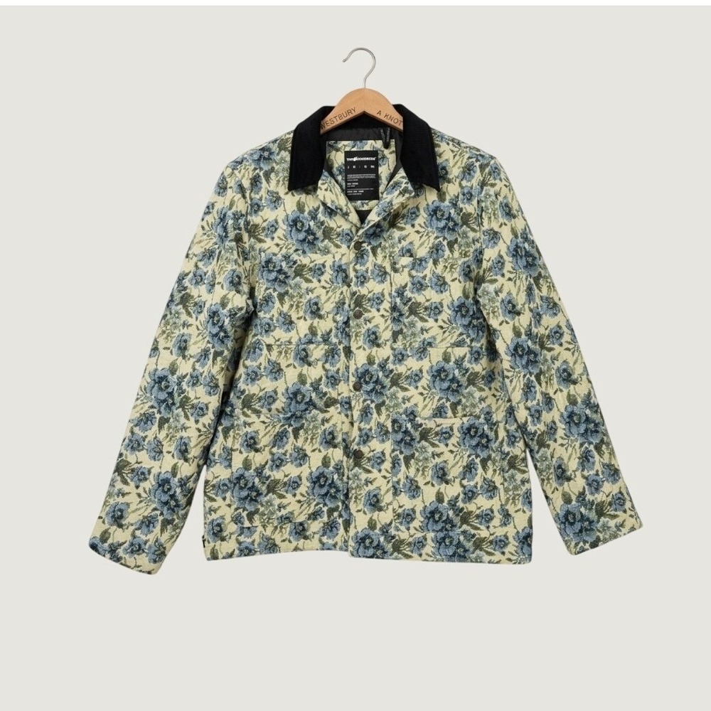 The Hundreds Men Large Floral Tapestry Chore Jacket Yellow Blue Corduroy Collar